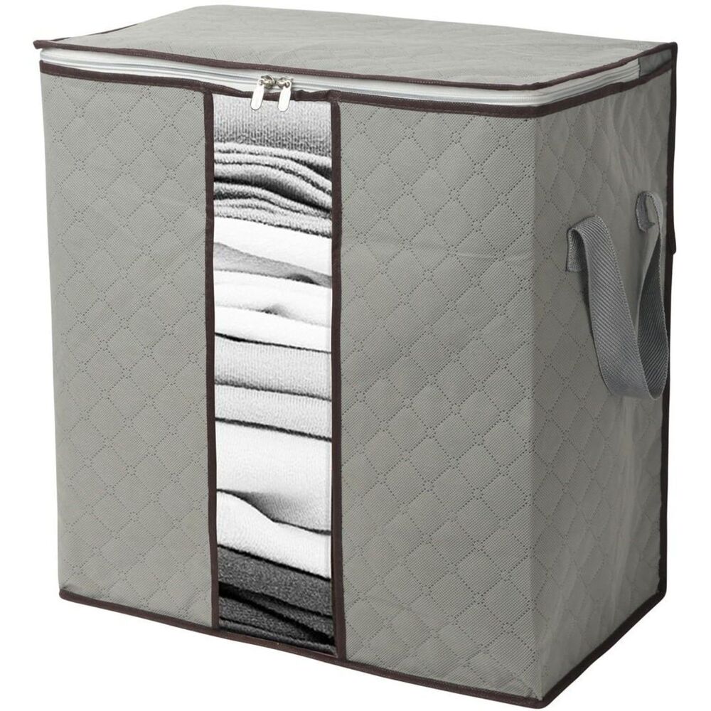 2 Pack Foldable Clear Window Grey Zippered  Storage Bag  Size 16x11x 18 NWOT